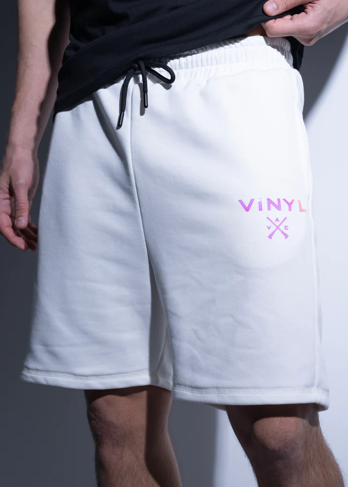 VINYL unisex spring-summer 2024 c.09524 IRIDESCENT LOGO SHORTS  regular fit 65%Βαμβάκι 35%Pls με LOGO βινυλίου ΛΕΥΚΟ