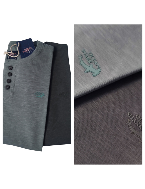 OCEAN SHARK μπλούζες κουμπί κανονικής εφαρμογής 100%βαμβακερές “flamma”k.21261003