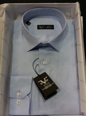 19V69 ITALIA by VERSACE 19.69 ABBIGLIAMENTO SPORTIVO SRL\\ πουκάμισα με μικροσχέδιο & ρεξ γιακά SLIM FIT 70%cotton 30%pc code 11.31 ΜΩΒ ΛΙΛΑ  ΠΟΥΚΑΜΙΣΑ