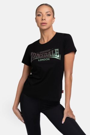 LONSDALE C.117582ΗΑRRΑΥ Γυναικείο μπλουζάκι 95% βαμβάκι με ιριδίζουσα στάμπα σε ΜΑΥΡO