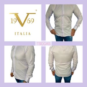 \19V69 ITALIA by VERSACE 19.69 ABBIGLIAMENTO SPORTIVO SRL\ πουκάμισα με μικροσχέδιο & ρεξ γιακά SLIM FIT 70%cotton 30%pc  code 11.31 ΜΩΒ ΛΙΛΑ