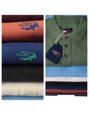 OCEAN SHARK μπλούζες πόλο γιακά 100%βαμβακερές k.10261002 ΛΑΔΙ ΛΕΥΚΟ ΠΕΤΡΟΛ ΜΠΟΡΝΤΟ ΕΚΑΙ ΣΙΕΛ ΜΠΛΕ ΜΑΥΡΟ