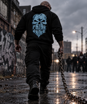 PRIDE OR DIE φούτερ κουκούλα κ.POD522 ΜΑΥΡΟ με σιέλ στάμπα